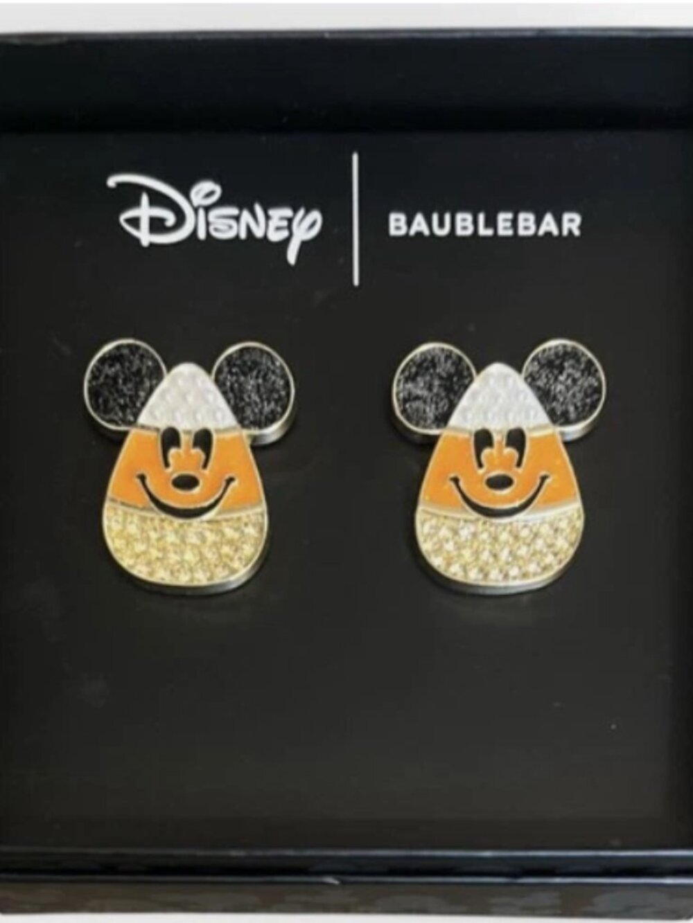Disney Baublebar Mickey Mouse Rhinestone Halloween Candy Corn Earrings NIB